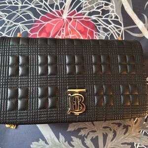 Burberry Medium Lola TB Quilted Lambskin Leather Shoulder Bag in Black